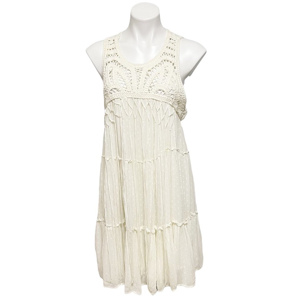 Zara White Macrame Sleeveless Dress NWT